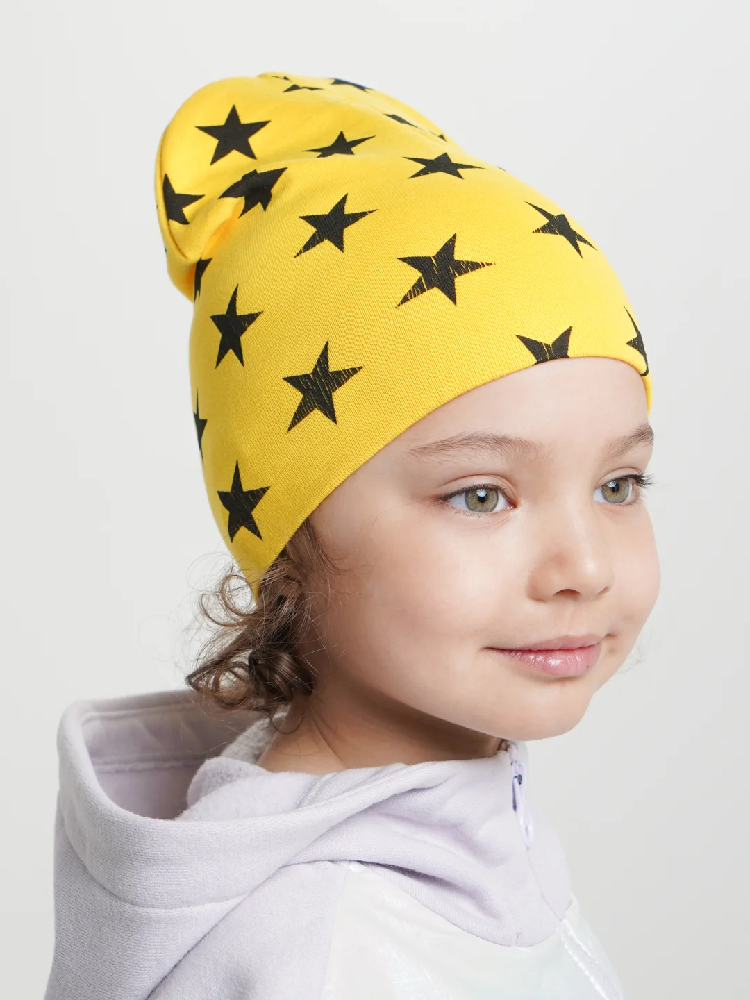 Желтый детская двухслойная шапочка 1-5 лет для девочек хлопок