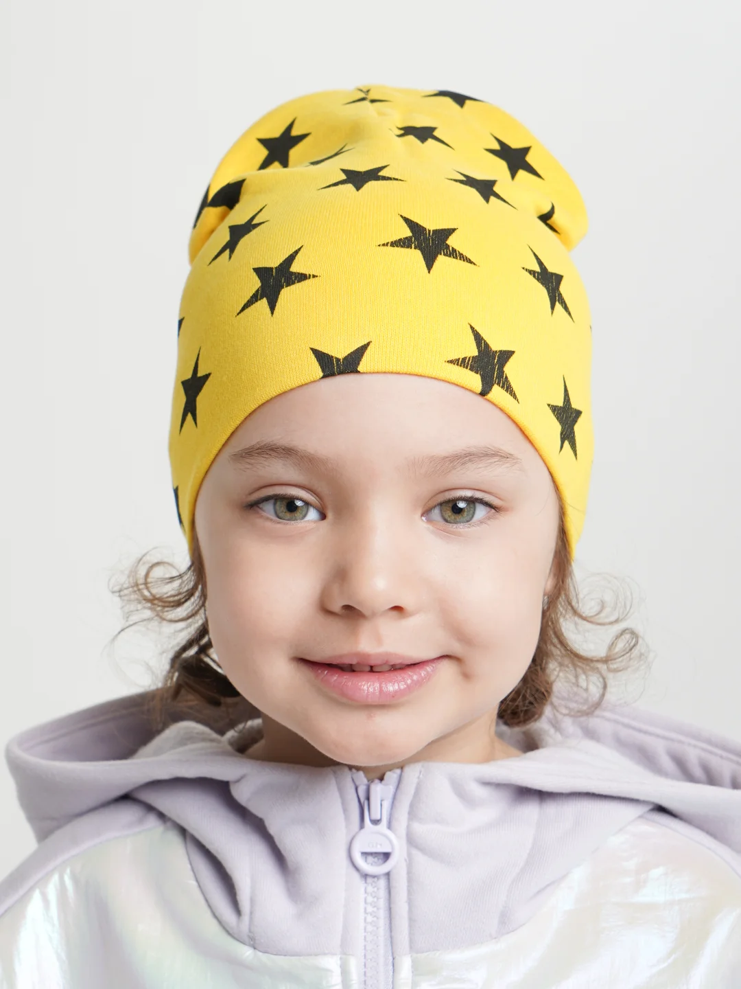 Желтый детская двухслойная шапочка 1-5 лет для девочек хлопок