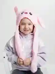 Бежевый новогодняя детская шапка с прыгающими ушками, светящаяся