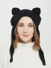 Черный вязаная шапка с кошачьими ушками