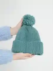 Зелёный хаки шапка детская, с помпоном, зимняя, с отворотом