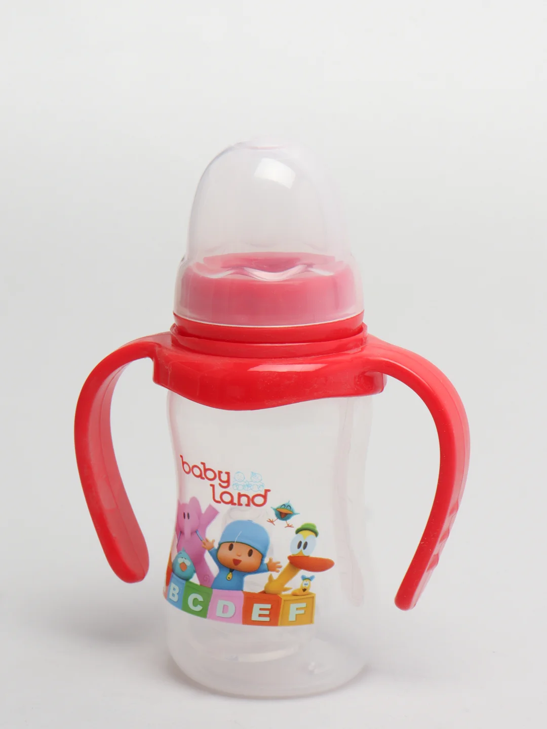 Красный бутылочка Baby Land 150 мл с ручками, силиконовой классической соской Air System