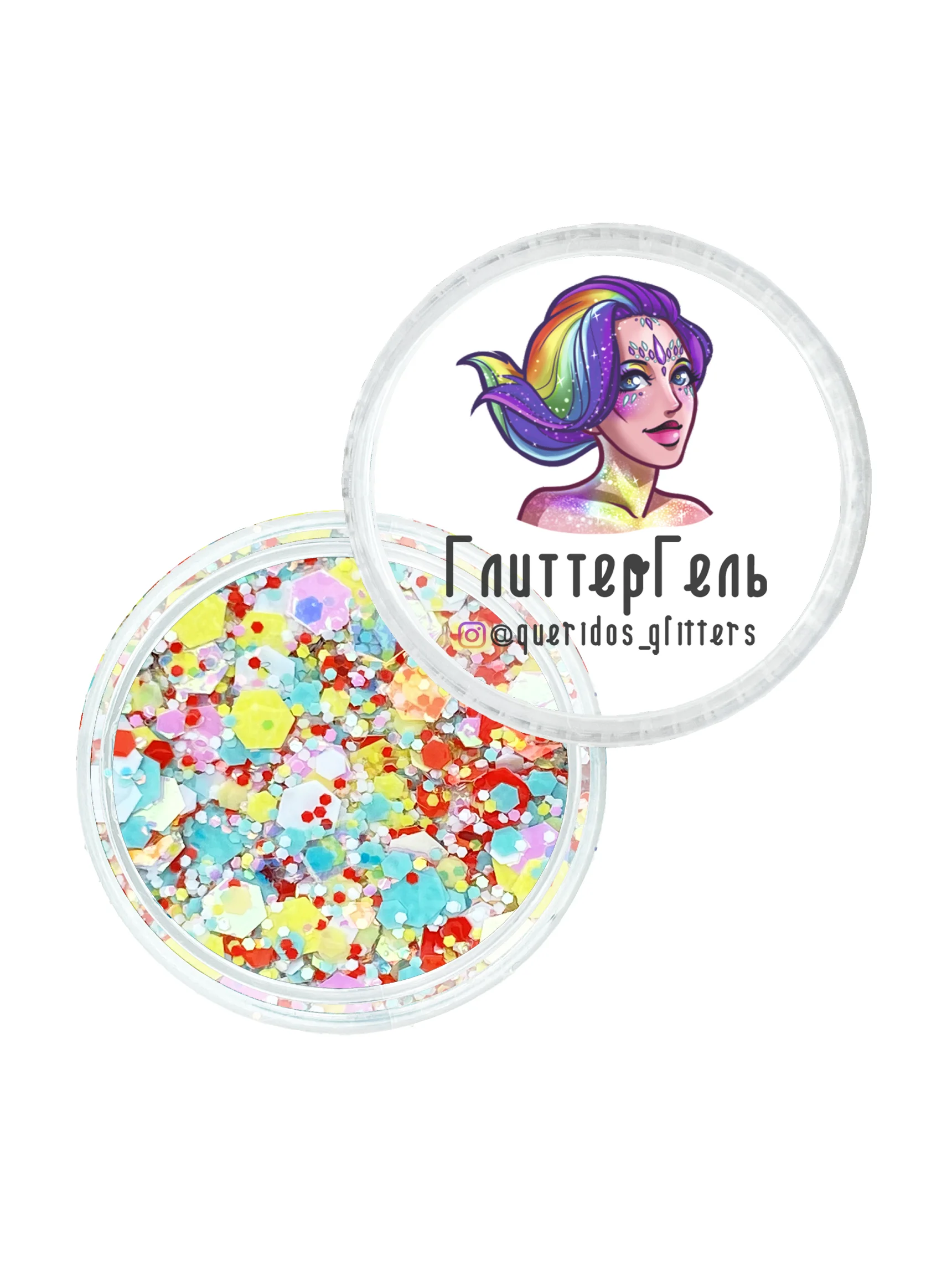 Queridos Glitters. Глиттергель. Блёстки для лица и тела. Цвет "Кэнди" 3 мл