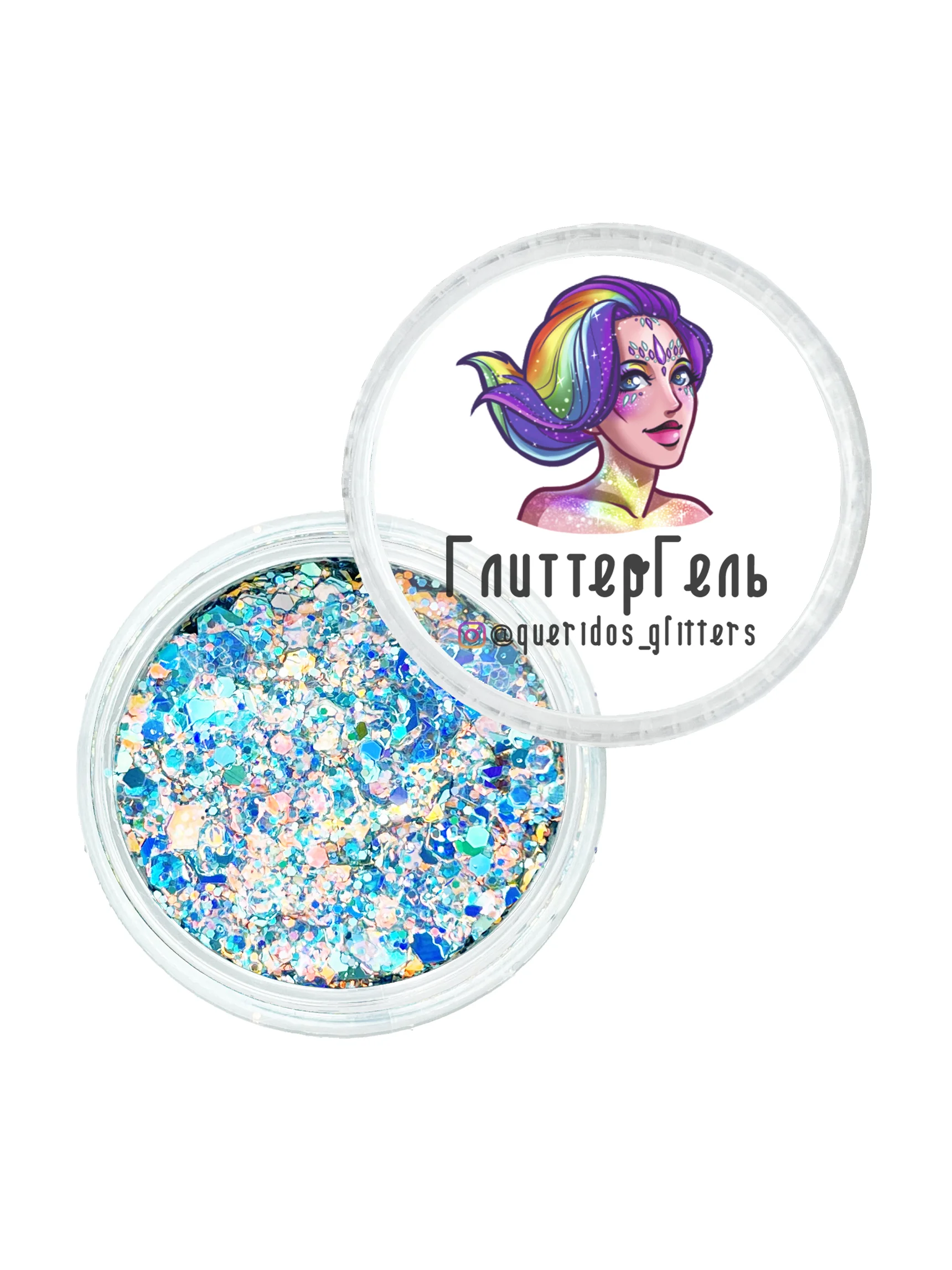 Queridos Glitters. Глиттергель. Блёстки для лица и тела. Цвет "Ментол" 3 мл