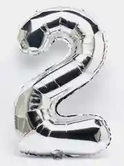 Серебряный воздушный шар "Цифра 2" 100 см, серебряный