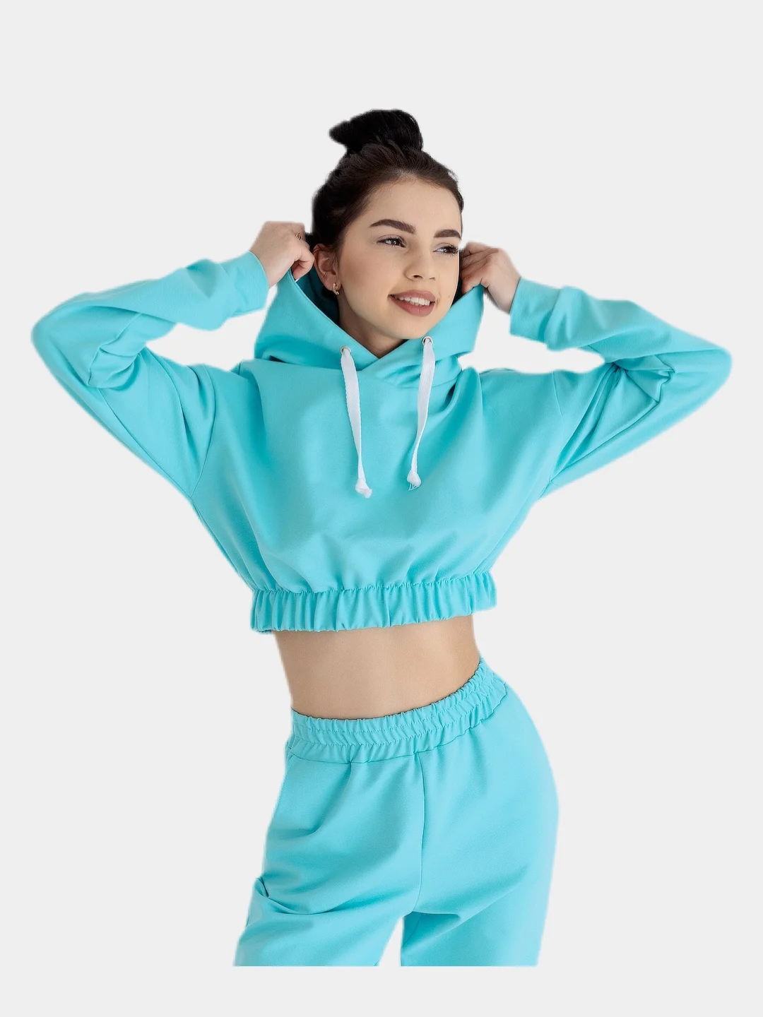 Костюм женский, комплект: худи и брюки, хлопок (Россия)