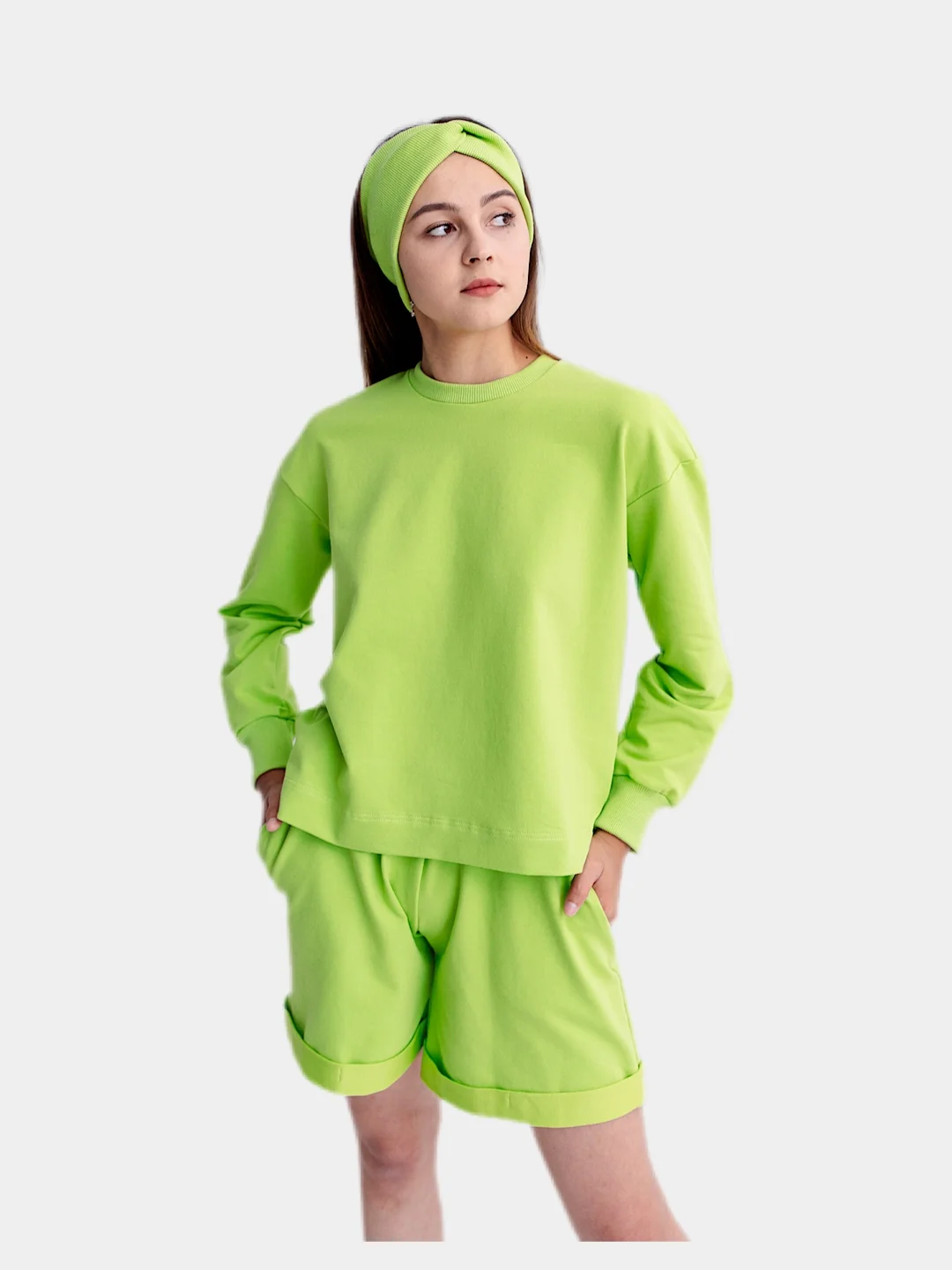Костюм женский, свитшот и шорты, хлопок