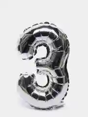 Серебряный воздушный шар "Цифра 3" 40 см, серебряный