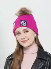 Розовый женская шапка-бини с помпоном "Avocato"