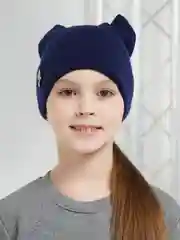 Синий шапка  для девочек с ушками на весну MEOW