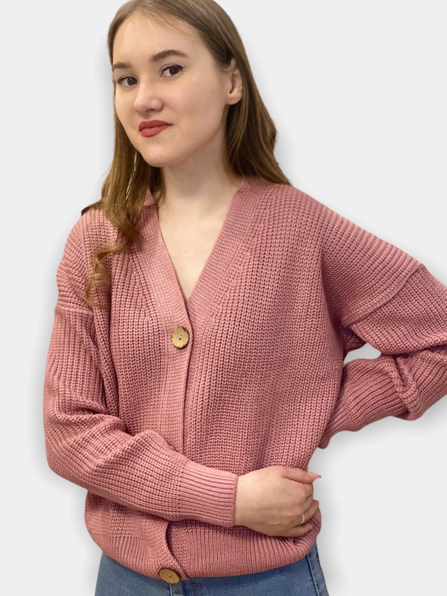 Бежевый кардиган женский, вязаный, короткий, oversize