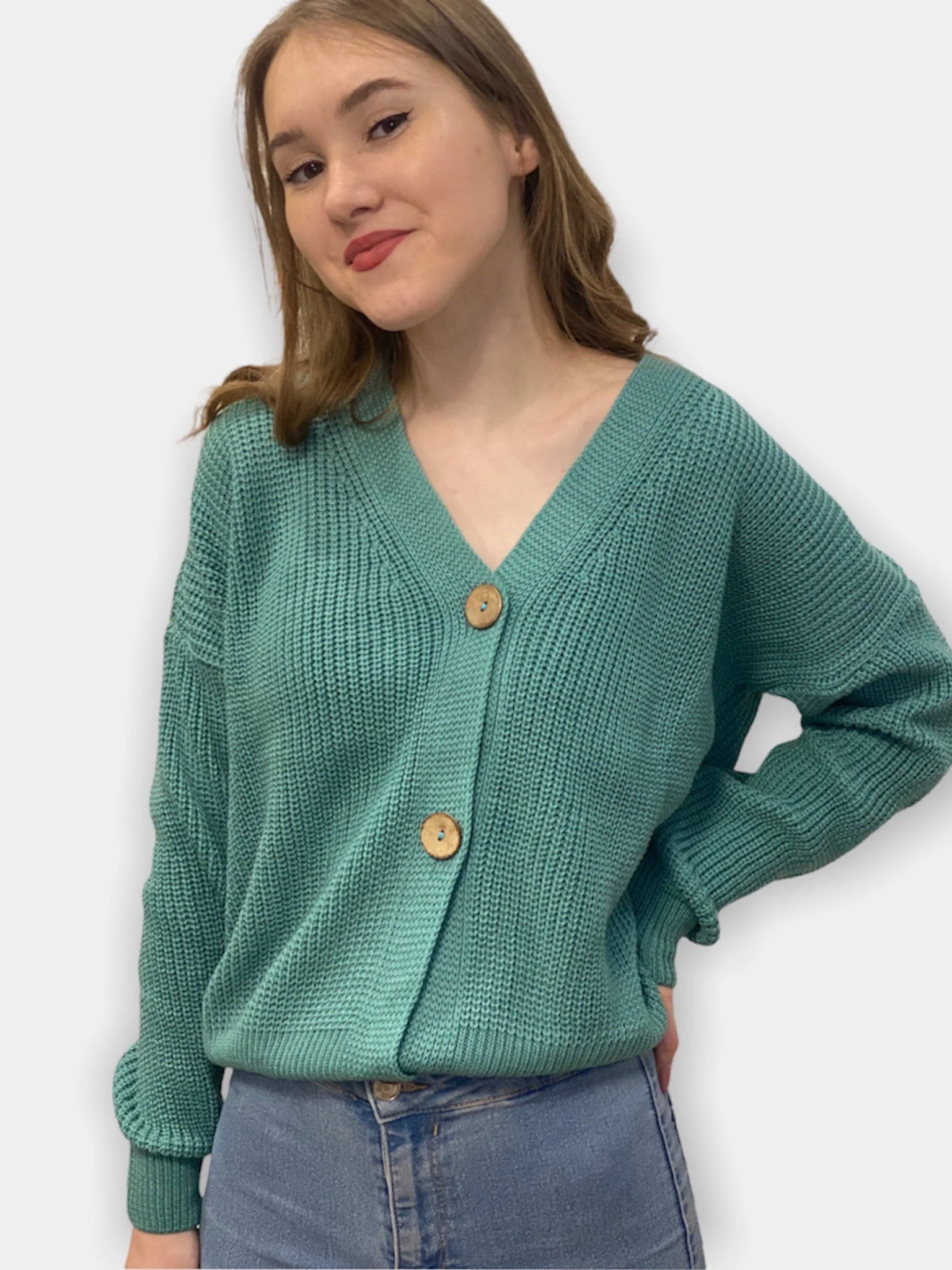 Зеленый кардиган женский, вязаный, короткий, oversize