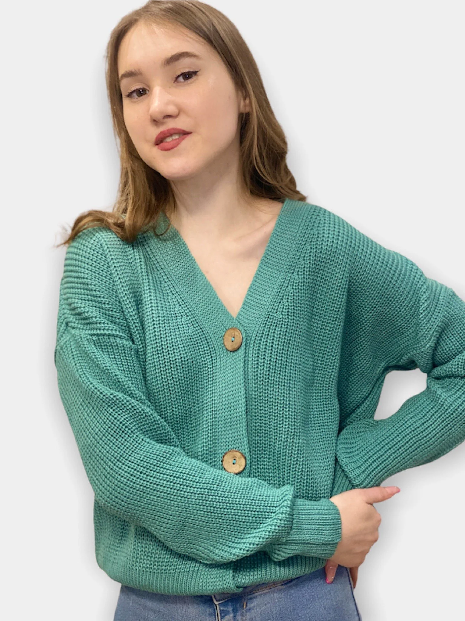 Зеленый кардиган женский, вязаный, короткий, oversize