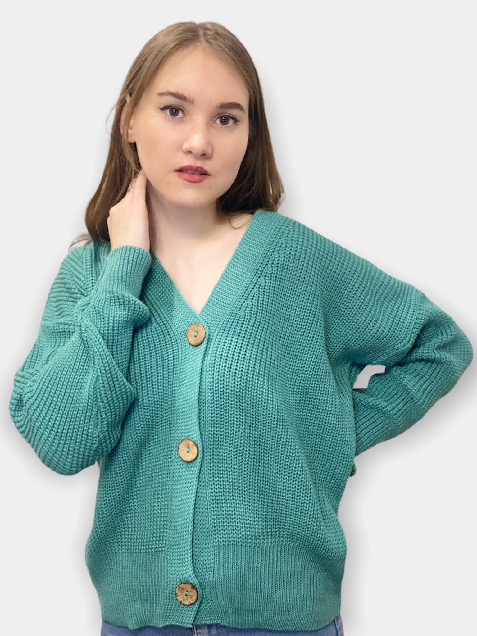 Зеленый кардиган женский, вязаный, короткий, oversize