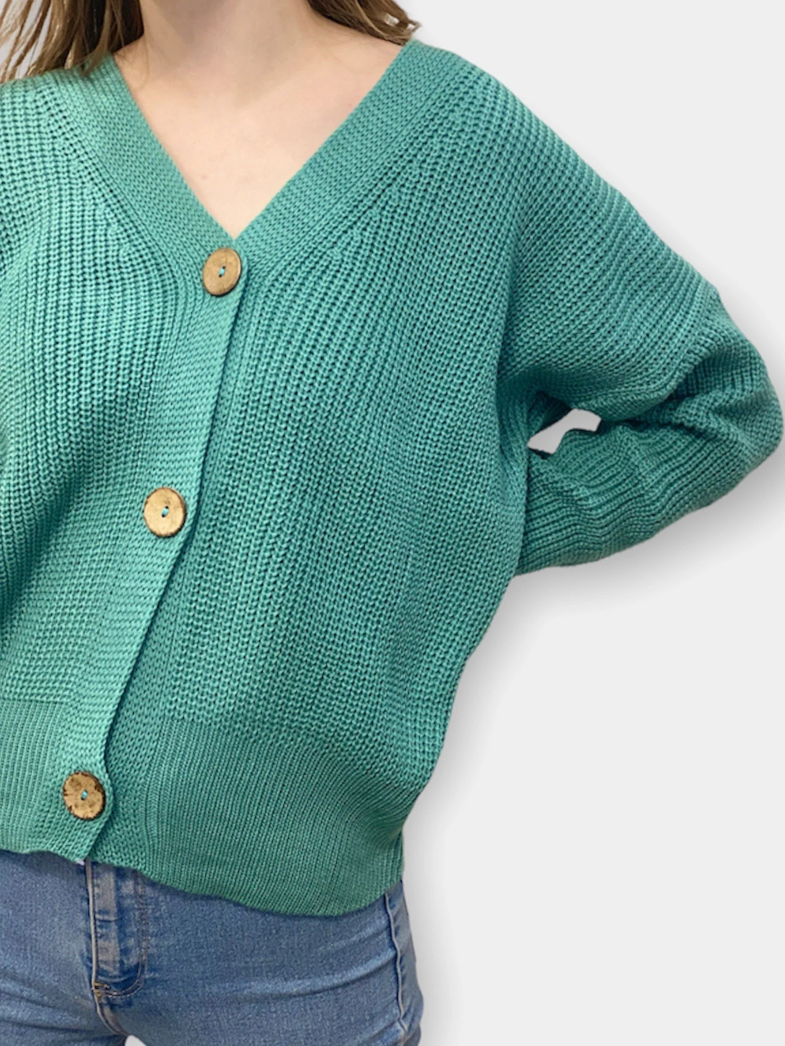 Зеленый кардиган женский, вязаный, короткий, oversize