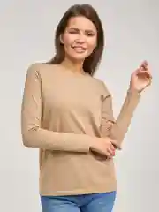 Бежевый лонгслив женский, однотонный, базовый