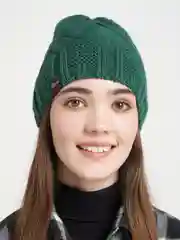 Зеленый шапка вязаная женская  Блюз, без подклада, бини весна-осень