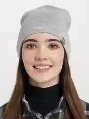 Серый меланж шапка женская бини Дуэт, тонкая шапка на весну