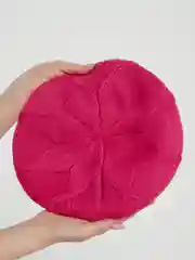 Коралловый берет женский на ножке РОМБИК, вязаная шапка бини