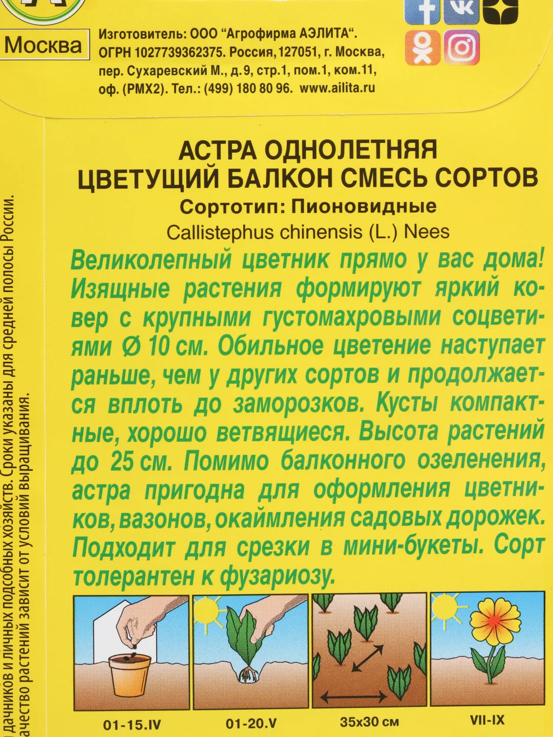 Астра Цветущий балкон, смесь сортов, семена(Аэлита)