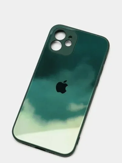 Голубой чехол силиконовый стеклянный (закаленный) на Apple iPhone 12,11,7,8,SE,Pro,Max глянец