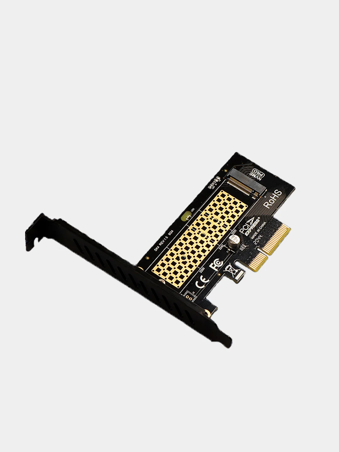 Черный адаптер переходник для установки SSD диска M.2 NVMe в слот PCI-E x4, х8, х16