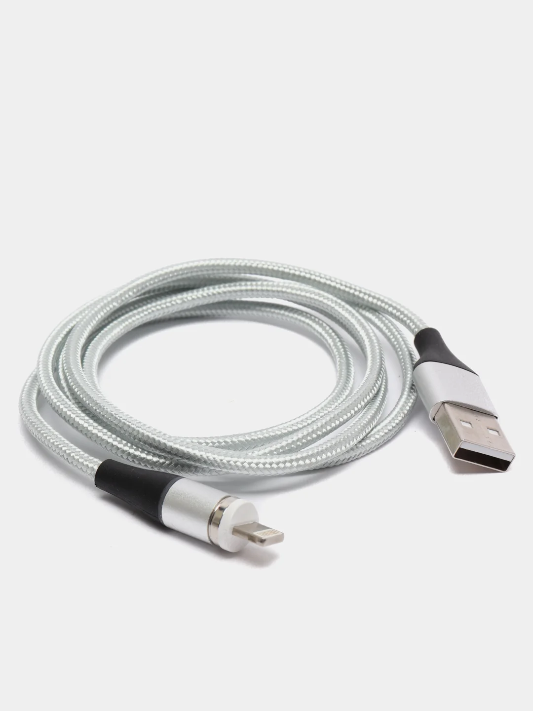 Серебряный магнитный кабель c разъемом-коннектором (Type-C, Micro-USB, Lightning)