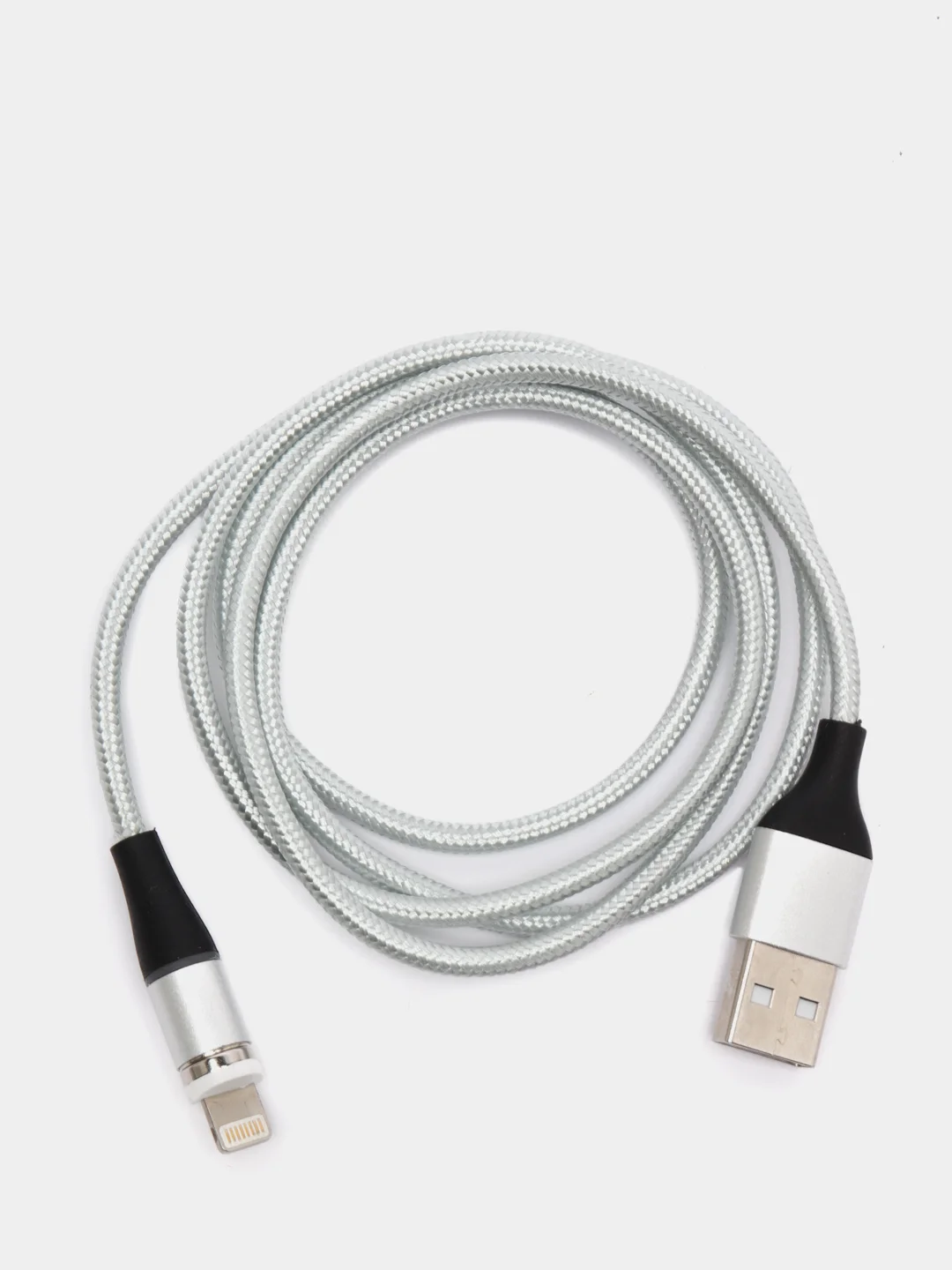 Серебряный магнитный кабель c разъемом-коннектором (Type-C, Micro-USB, Lightning)