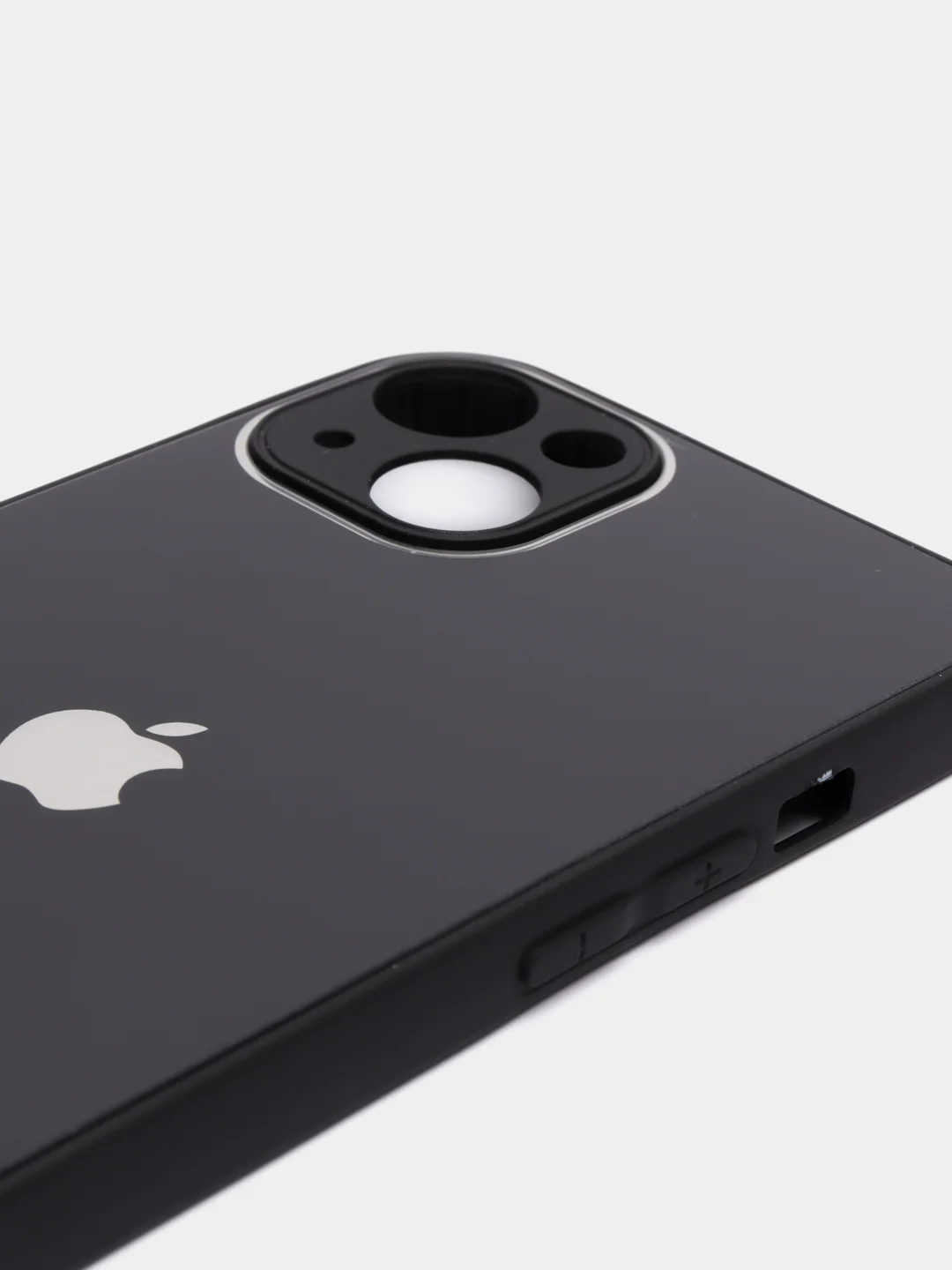 Черный чехол силиконовый со стеклянной панелью для iPhone 13