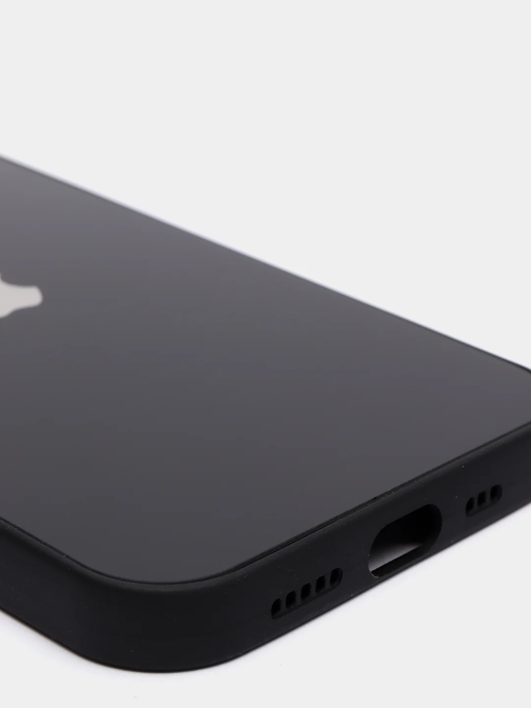 Черный чехол силиконовый со стеклянной панелью для iPhone 13