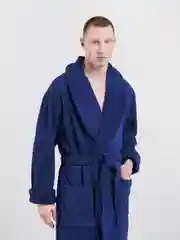 Темно-синий халат махровый мужской с вышивкой "Глава всея семьи"
