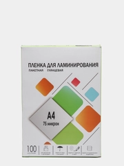 Пленка для ламинирования A4, 216 х 303 мм, 75 мкм, 100 штук, глянцевые, Гелеос