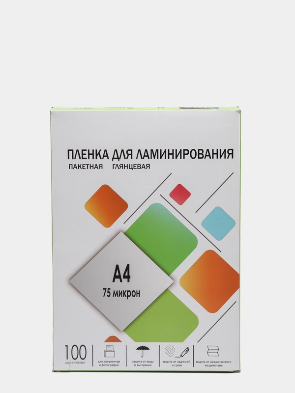 Пленка для ламинирования A4, 216 х 303 мм, 75 мкм, 100 штук, глянцевые, Гелеос