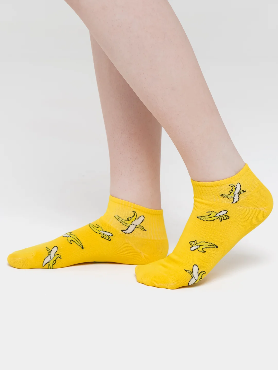 Лимонный носки с принтом "Banana", высокие, унисекс