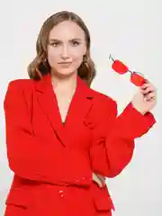Алый яркие солнцезащитные очки без оправы