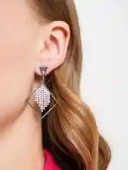 Серый меланж серьги с кристаллами длинные вечерние
