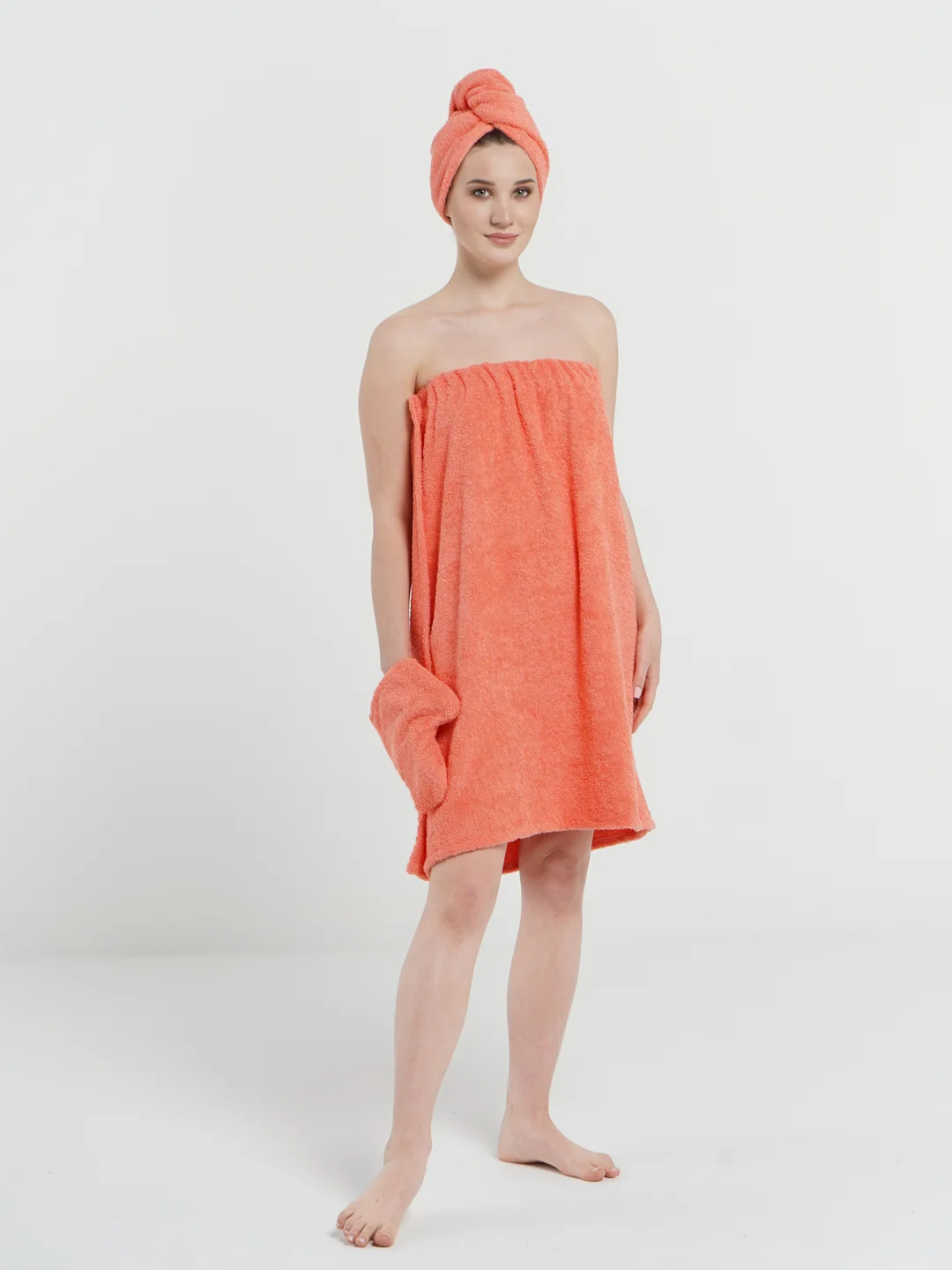 Коралловый набор для сауны женский, махровый, разные цвета, XL-3XL(50-58)