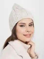 Светло-бежевый шапка вязаная "Платина", бини тыковка женская осень-весна