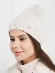 Светло-бежевый шапка вязаная "Платина", бини тыковка женская осень-весна