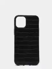 Хром чехол для iPhone 12 / 12 Pro (6.1), 12 Pro Max, 12 Mini, черный, под кожу