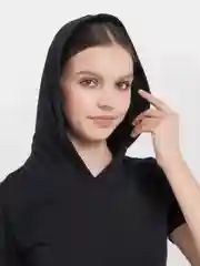 Черный платье женское домашнее с капюшоном,  хлопок