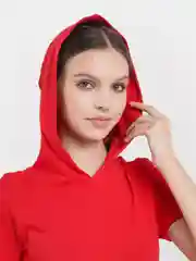 Красный платье женское домашнее с капюшоном,  хлопок