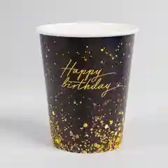 Черный бумажная посуда "Happy Birthday", 250 мл, 10 штук
