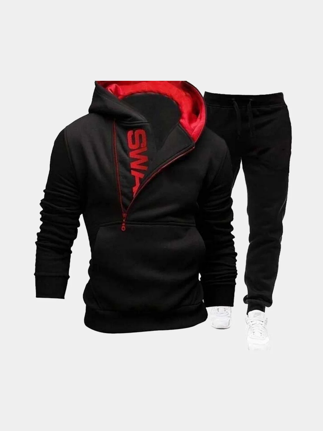 Черная толстовка с косой молнией SWAG
