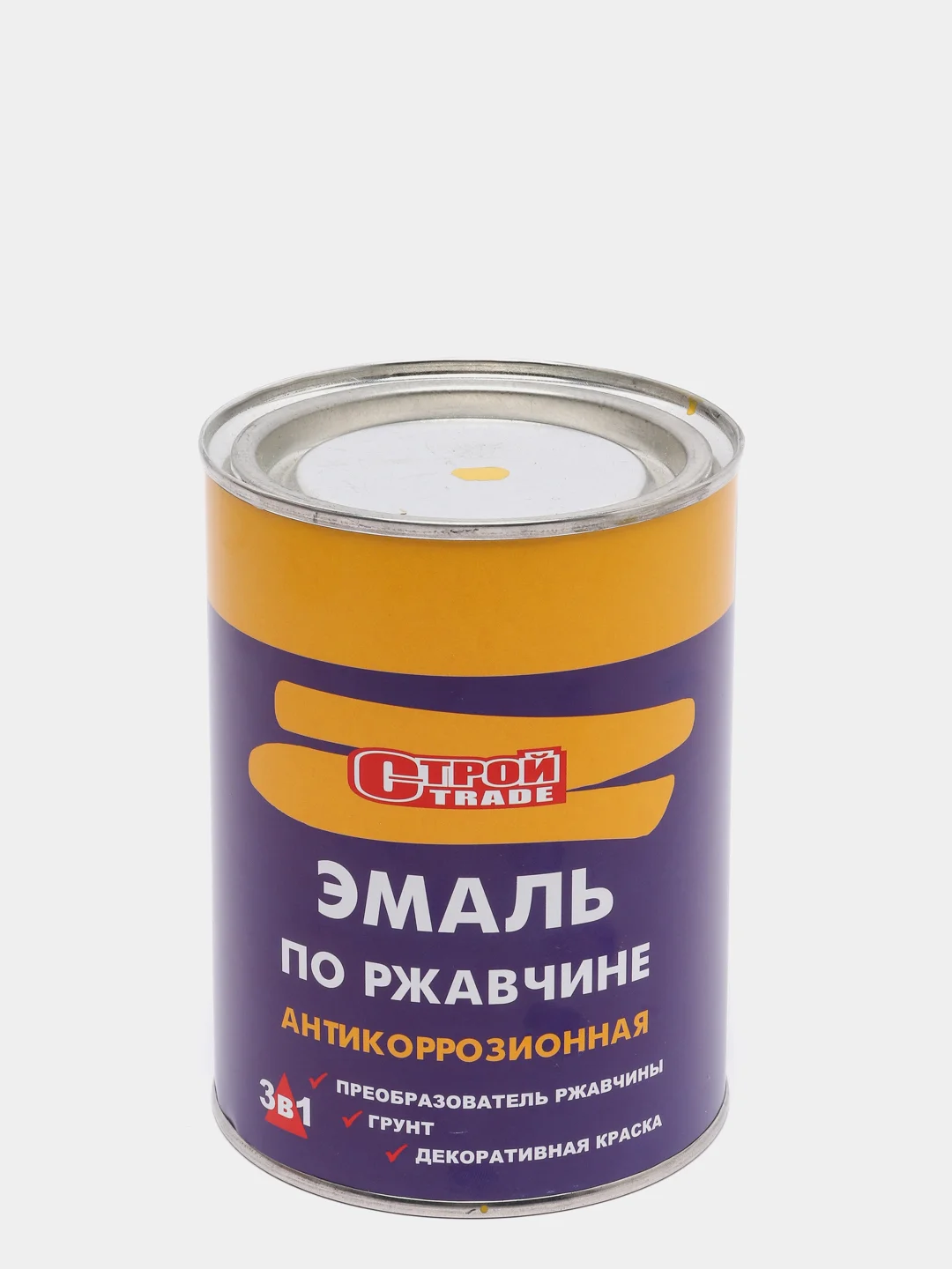 Грунт-эмаль по ржавчине "3в1", антикорроз., полуглянцевая, желтый, "СтройTRADE"", 0,8 кг
