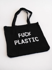 Эко сумка-шоппер с принтом "Fuck plastic", хлопковая, унисекс, черная