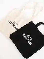 Эко сумка-шоппер, хлопковая, черная, с принтом "Not a plasticbag", 100% хлопок, унисекс