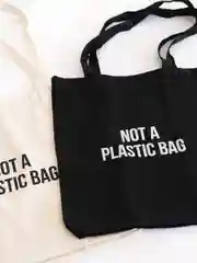 Эко сумка-шоппер, хлопковая, черная, с принтом "Not a plasticbag", 100% хлопок, унисекс
