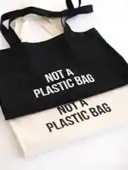 Эко сумка-шоппер, хлопковая, черная, с принтом "Not a plasticbag", 100% хлопок, унисекс