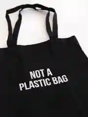Эко сумка-шоппер, хлопковая, черная, с принтом "Not a plasticbag", 100% хлопок, унисекс